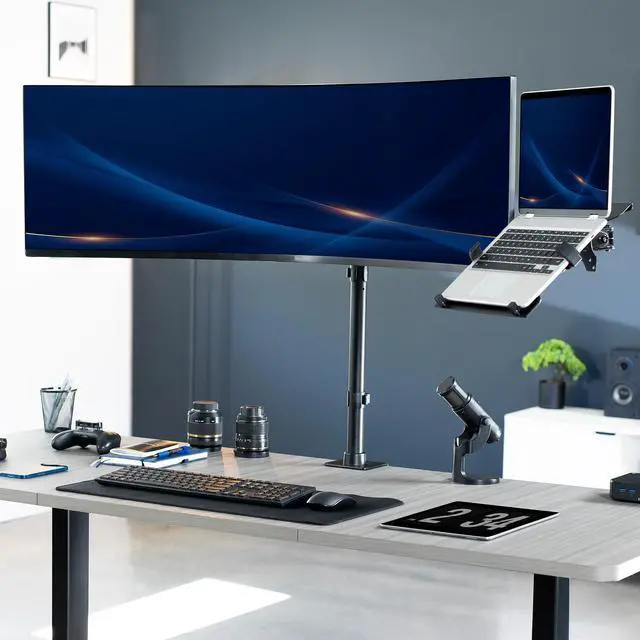 Alt view image 2 of 7 - VIVO Single Ultrawide Monitor + Single Laptop Desk Mount, Up to 49 inch Screens