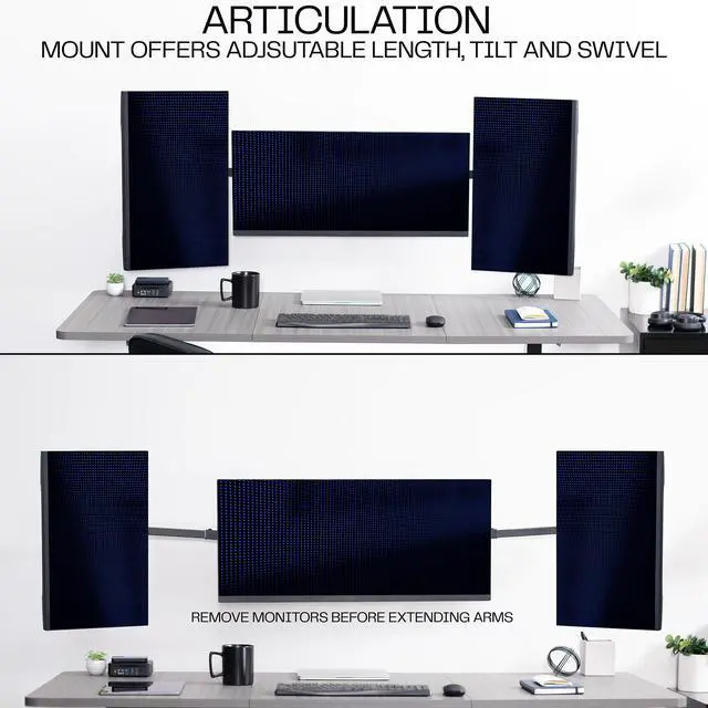 Alt view image 5 of 7 - VIVO Premium Telescoping Triple Monitor Wall Mount for 3 Screens up to 22 lbs
