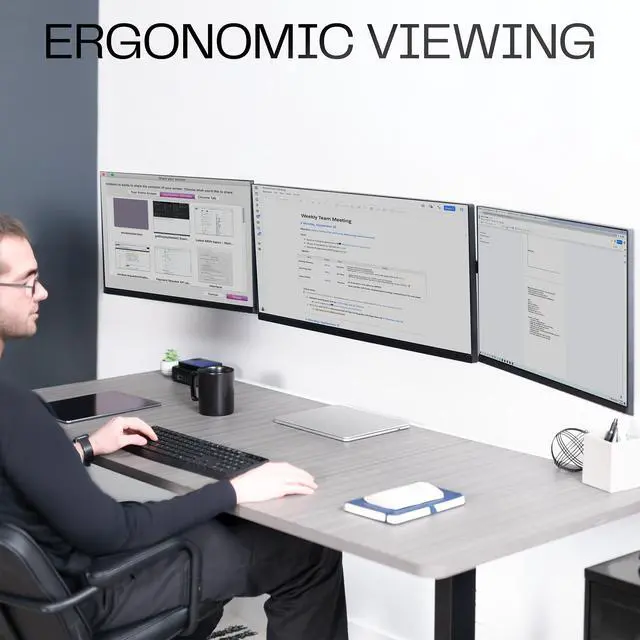 Alt view image 6 of 7 - VIVO Premium Telescoping Triple Monitor Wall Mount for 3 Screens up to 22 lbs