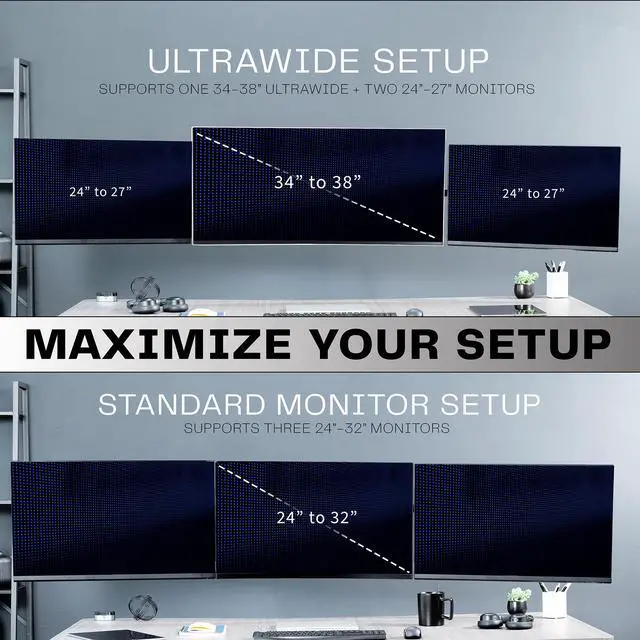 Alt view image 7 of 7 - VIVO Premium Telescoping Triple Monitor Wall Mount for 3 Screens up to 22 lbs