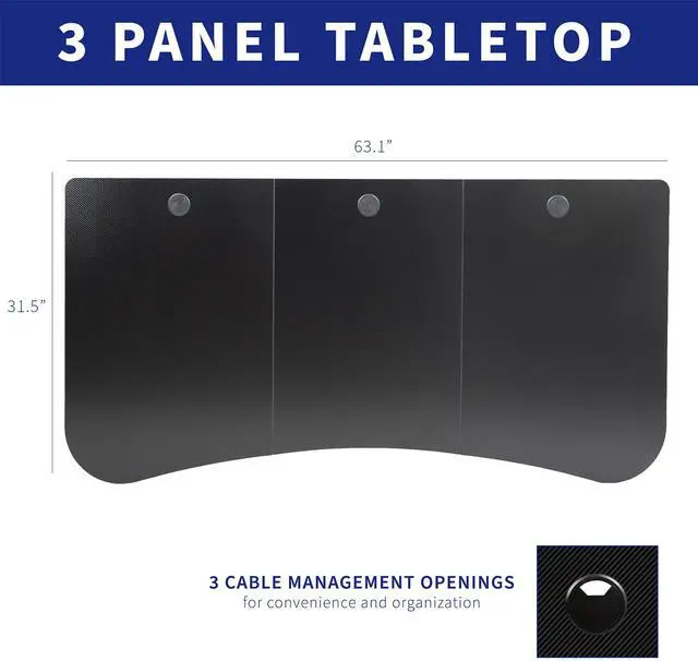 Alt view image 3 of 7 - VIVO Black Carbon Fiber 63" x 32" Table Top for Adjustable Standing Desk Frames