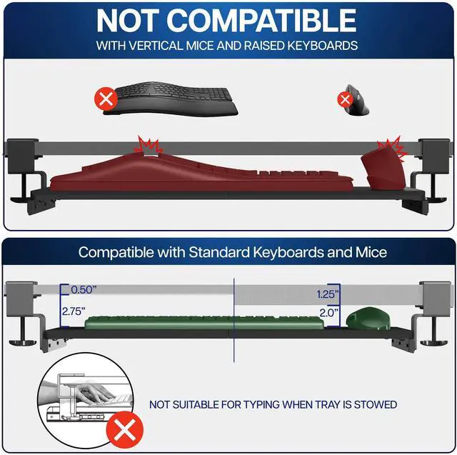 Alt view image 4 of 7 - VIVO White Extra Sturdy Clamp-on Computer Keyboard & Mouse Under Desk Tray