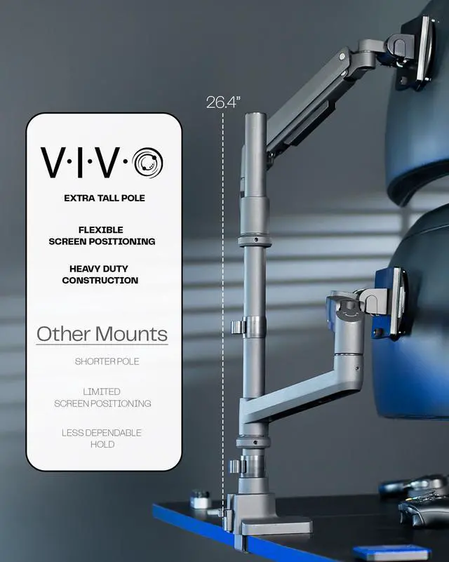 Alt view image 3 of 7 - VIVO Pneumatic Arm Dual Ultrawide Monitor Desk Mount for Computer Screens to 49"