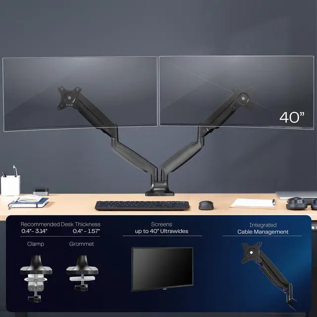 Alt view image 4 of 7 - VIVO Dual Ultrawide 40" Computer Monitor Desk Mount with Pneumatic Spring Arms