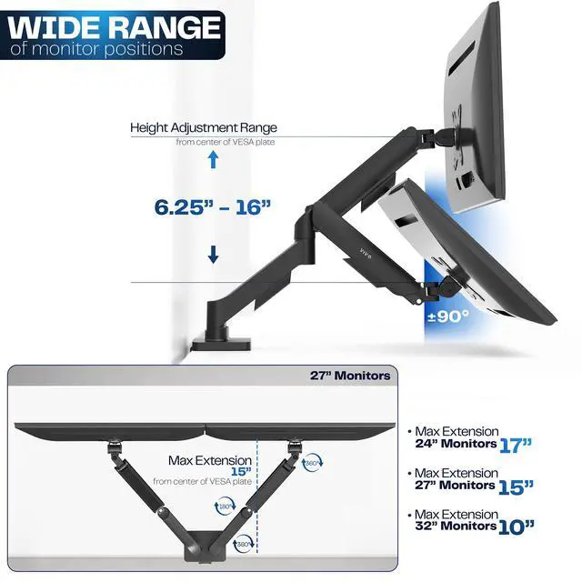 Alt view image 4 of 7 - Dual Monitor Mechanical Spring Desk Mount Stand | Fits Screens up to 32"