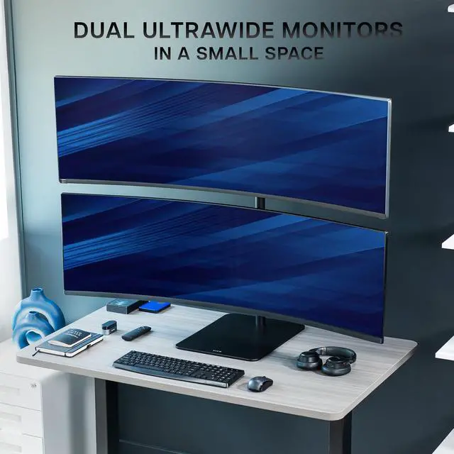 Alt view image 6 of 7 - VIVO Dual Ultrawide Monitor Desk Stand, Mount for 2 Computer Screens up to 49"