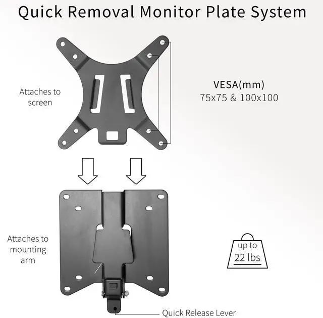 Alt view image 2 of 7 - VIVO Black Adapter VESA Bracket Kit and Wall Mount for Monitor, Stand Attachment