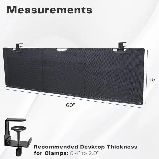 Alt view image 3 of 7 - VIVO Black Clamp-on 60" Privacy & Cable Management Sleeve Panel Kit for Desk