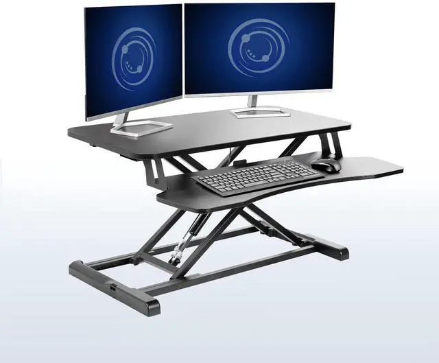 Main image of VIVO Black Height Adjustable Standing Desk Monitor Riser 32" Sit Stand Tabletop