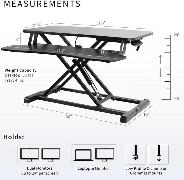 Alt view image 3 of 7 - VIVO Black Height Adjustable Standing Desk Monitor Riser 32" Sit Stand Tabletop