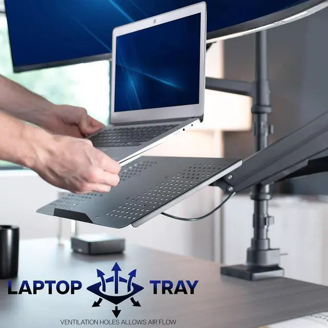 Alt view image 5 of 7 - VIVO Pneumatic Arm Ultrawide Monitor and Laptop Desk Mount for Screens up to 49"