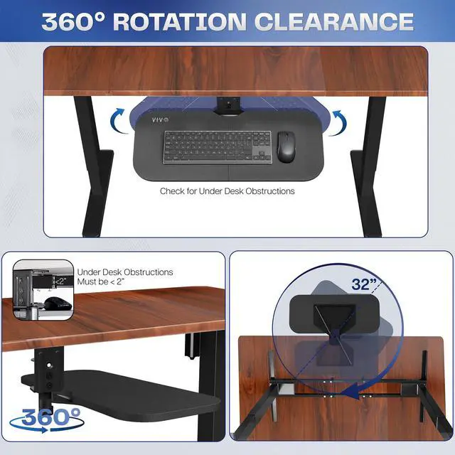 Alt view image 5 of 7 - VIVO Black 23 x 10 inch Screw-In Rotating Computer Keyboard and Mouse Tray