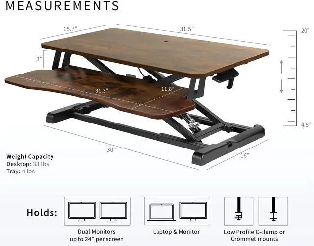 Alt view image 3 of 7 - VIVO Rustic Vintage Brown Standing 32" Desktop Monitor Riser, Black Frame