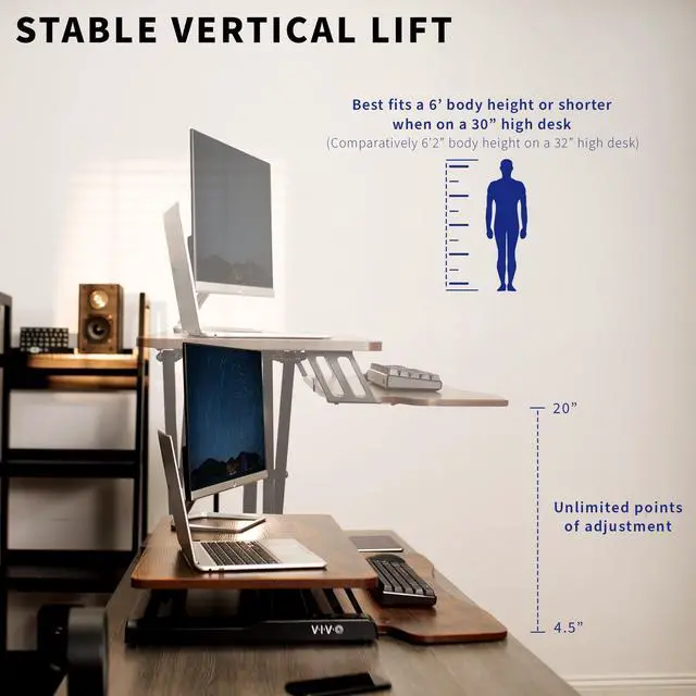 Alt view image 4 of 7 - VIVO Rustic Vintage Brown Standing 32" Desktop Monitor Riser, Black Frame
