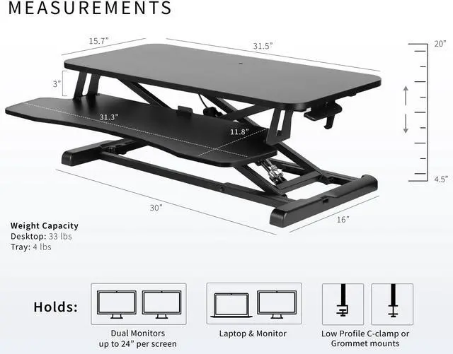 Alt view image 3 of 7 - VIVO Carbon Fiber Height Adjustable Standing Desk Monitor Riser, 32" Tabletop