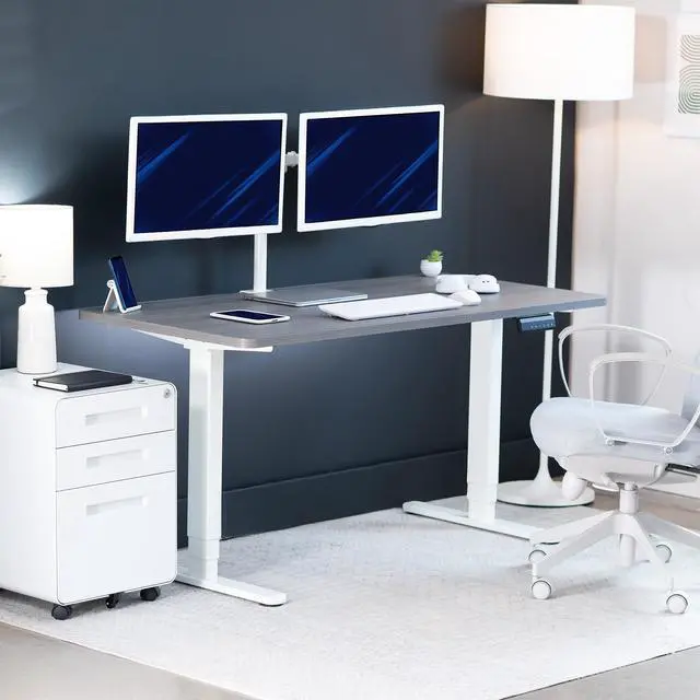 Alt view image 3 of 7 - VIVO Electric 60" x 24" Stand Up Desk, Dark Gray Table Top, White Frame