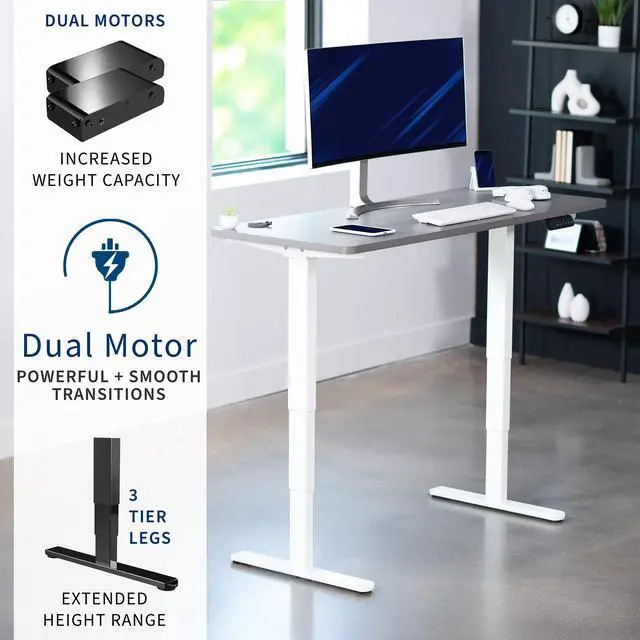 Alt view image 2 of 7 - VIVO Electric 60" x 24" Stand Up Desk, Dark Gray Table Top, White Frame