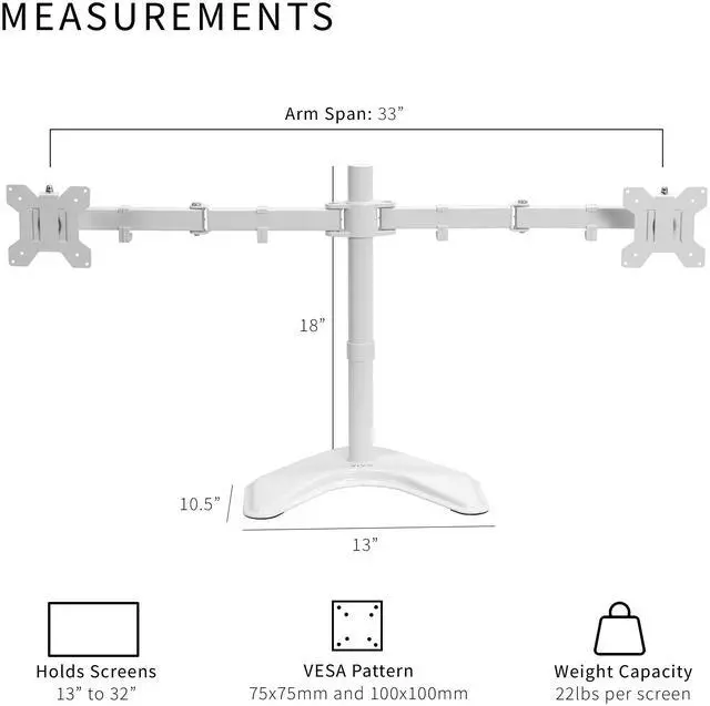 Alt view image 3 of 7 - VIVO White Dual Monitor Articulating Desk Stand Mount, Fits Up to 32" Screens