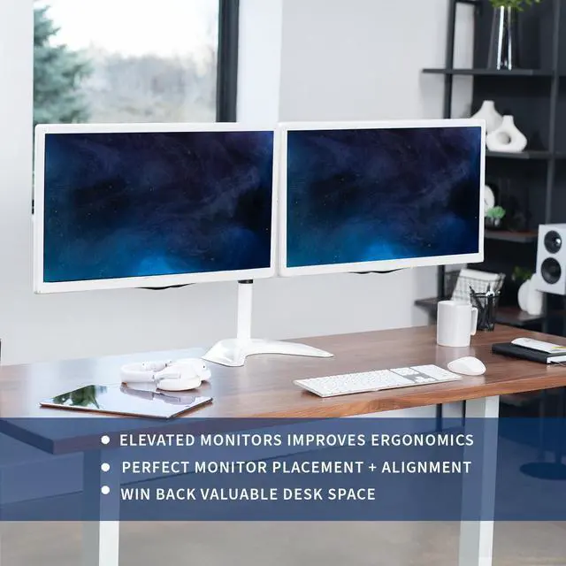 Alt view image 2 of 7 - VIVO White Dual Monitor Articulating Desk Stand Mount, Fits Up to 32" Screens