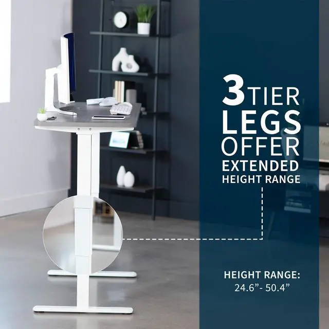 Alt view image 4 of 7 - VIVO Electric 60" x 24" Stand Up Desk, Dark Gray Table Top, White Frame