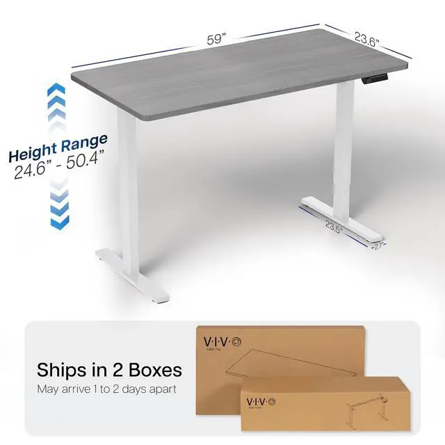 Alt view image 5 of 7 - VIVO Electric 60" x 24" Stand Up Desk, Dark Gray Table Top, White Frame