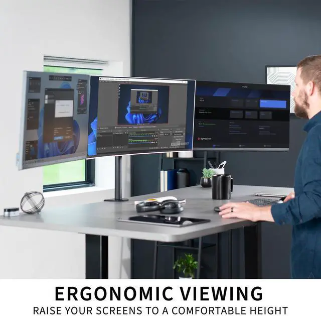 Alt view image 6 of 7 - VIVO Telescoping Triple Computer Monitor Desk Mount, Heavy Duty Stand