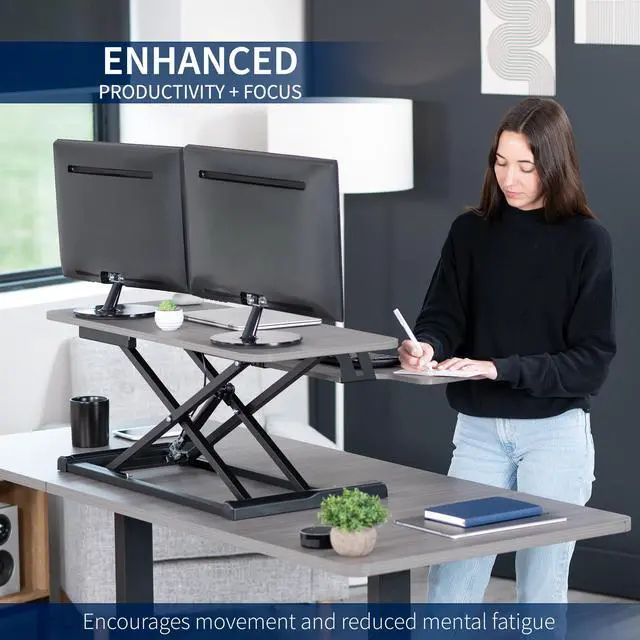 Alt view image 4 of 7 - VIVO Gray Height Adjustable 36" Standing Desk Monitor Riser, Black Frame