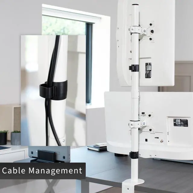 Alt view image 6 of 7 - White Dual LCD Monitor Desk Mount Stand, Stacked Vertical 2 Screens up to 34"