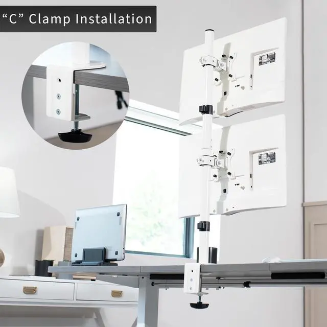 Alt view image 7 of 7 - White Dual LCD Monitor Desk Mount Stand, Stacked Vertical 2 Screens up to 34"