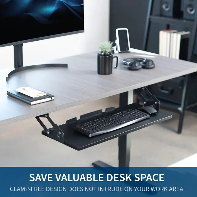 Alt view image 7 of 7 - VIVO Black Extra Sturdy Under Desk Keyboard Tray with Swinging Height Adjustment