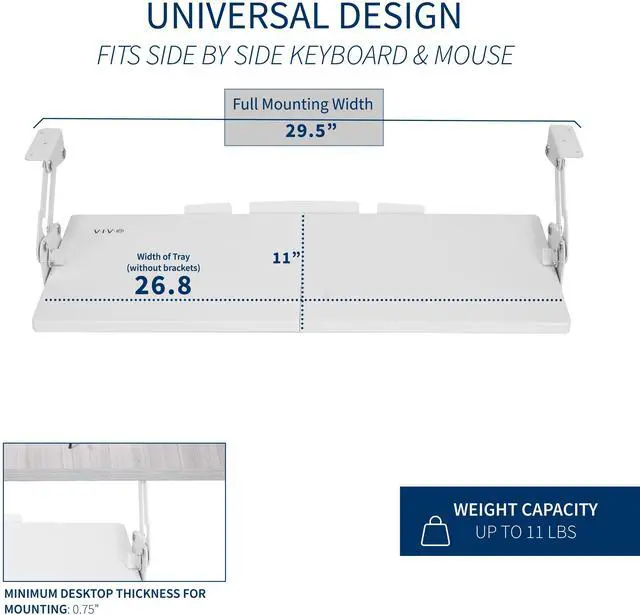 Alt view image 4 of 7 - VIVO White Extra Sturdy Under Desk Keyboard Tray with Swinging Height Adjustment