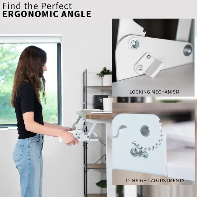 Alt view image 7 of 7 - VIVO White Extra Sturdy Under Desk Keyboard Tray with Swinging Height Adjustment