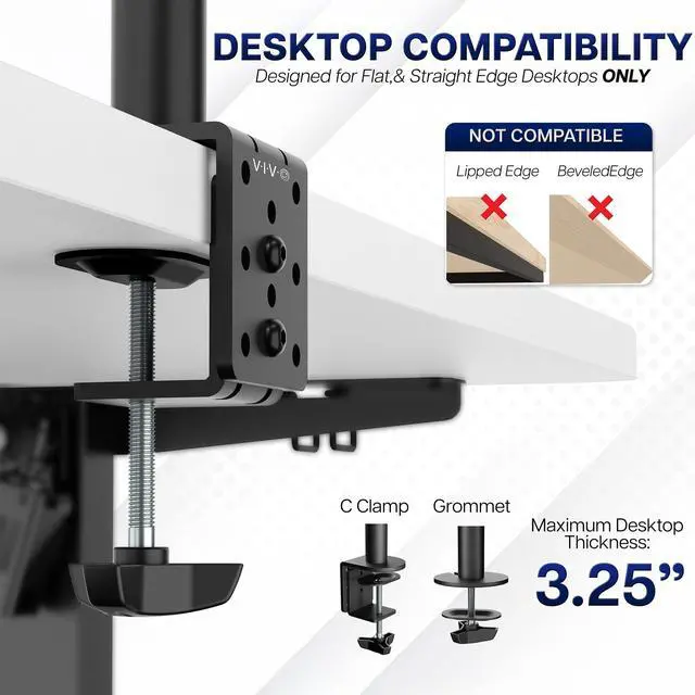Alt view image 6 of 7 - VIVO Black Dual Monitor Adjustable Desk Mount, Fits Ultrawide Screens up to 38"