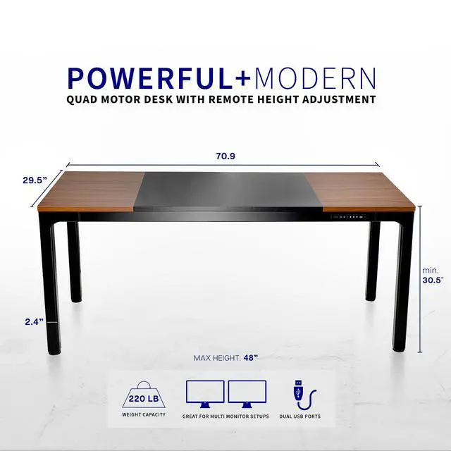 Alt view image 3 of 7 - VIVO Electric 71 x 30 Standing Desk, Black & Dark Walnut Top, Black Frame