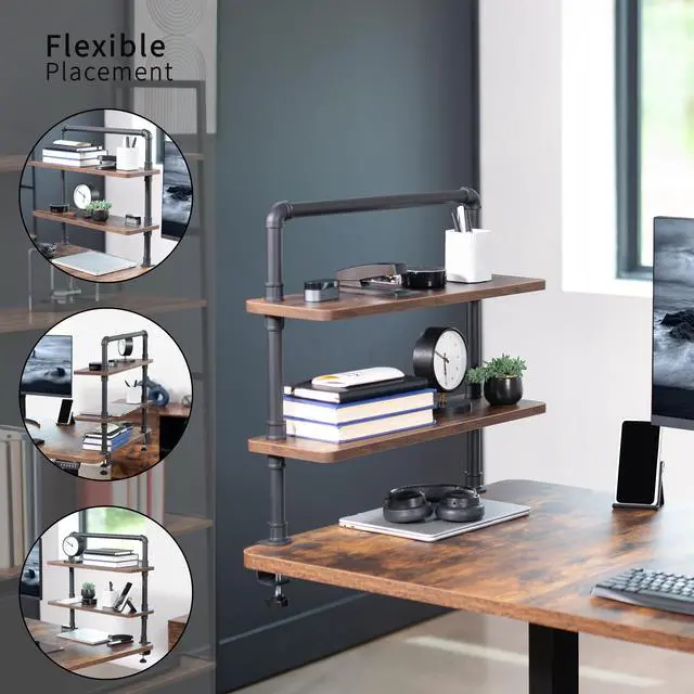 Alt view image 4 of 7 - VIVO Clamp-on 24 inch 2-Tier Decorative Industrial Pipe Shelves, Vintage Brown