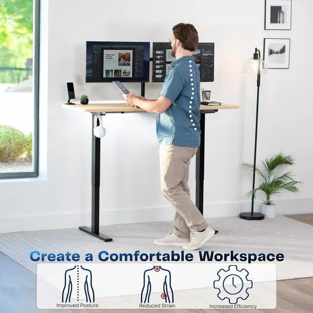 Alt view image 3 of 7 - VIVO Electric 60 x 24 Stand Up Desk | Light Wood Table Top, Black Frame