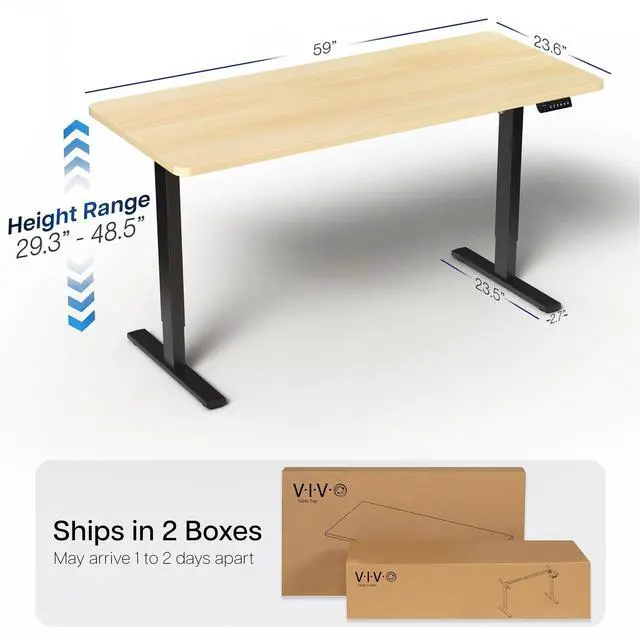 Alt view image 4 of 7 - VIVO Electric 60 x 24 Stand Up Desk | Light Wood Table Top, Black Frame
