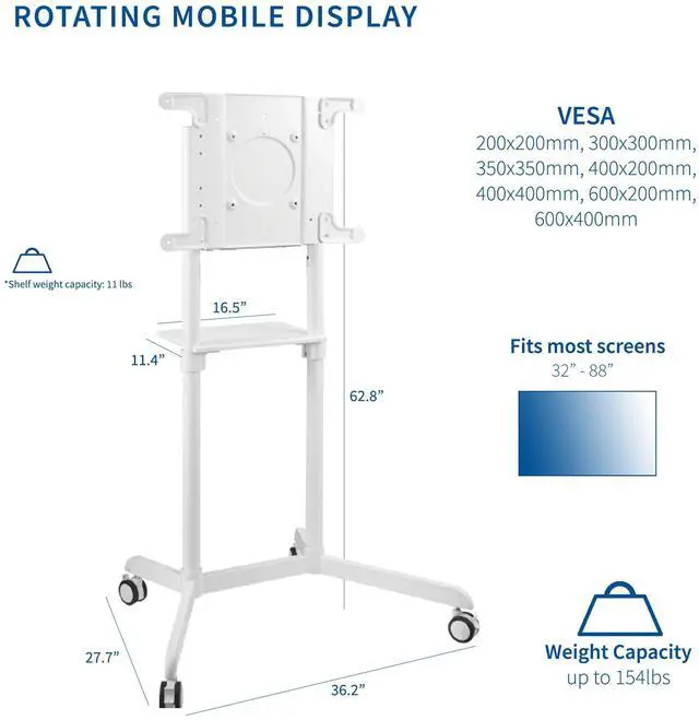 Alt view image 2 of 7 - VIVO White Mobile Portrait to Landscape TV Cart for 32" to 88" Flat Screens