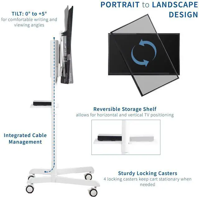 Alt view image 3 of 7 - VIVO White Mobile Portrait to Landscape TV Cart for 32" to 88" Flat Screens