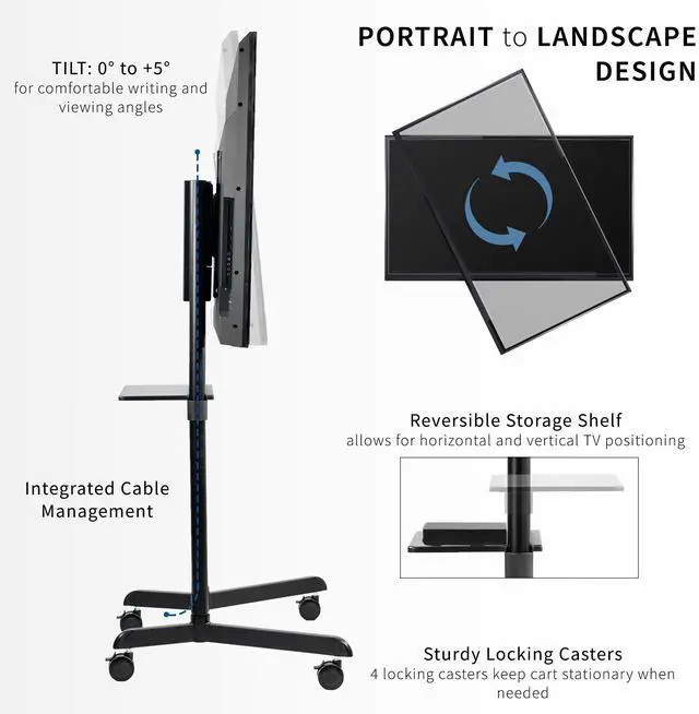 Alt view image 6 of 7 - VIVO Black Mobile Portrait to Landscape TV Cart for 32" to 88" Flat Screens