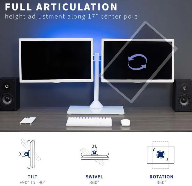 Alt view image 6 of 7 - VIVO White Dual Monitor Adjustable Mount w/ Glass Base, Fits 2 Screens up to 32"