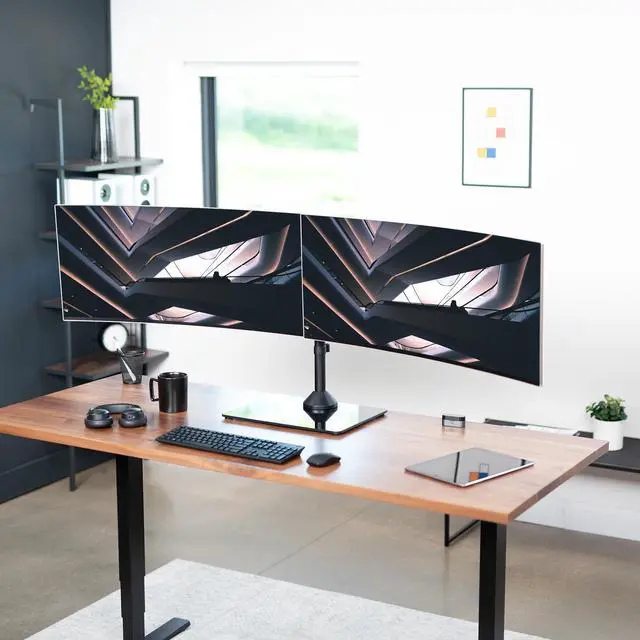 Alt view image 2 of 7 - VIVO Dual Computer Monitor Mount with Glass Base for 2 Ultrawides up to 38"