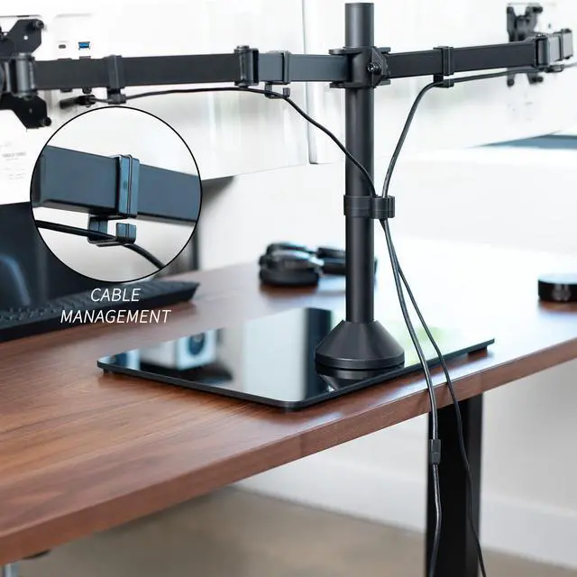 Alt view image 7 of 7 - VIVO Dual Computer Monitor Mount with Glass Base for 2 Ultrawides up to 38"