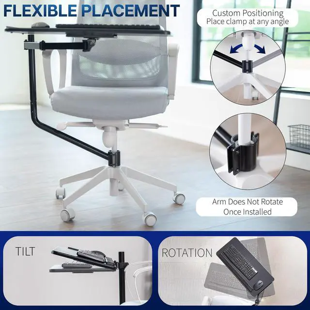Alt view image 6 of 7 - VIVO Office Chair Mounted 26 x 12 inch Full Motion Keyboard and Mouse Tray