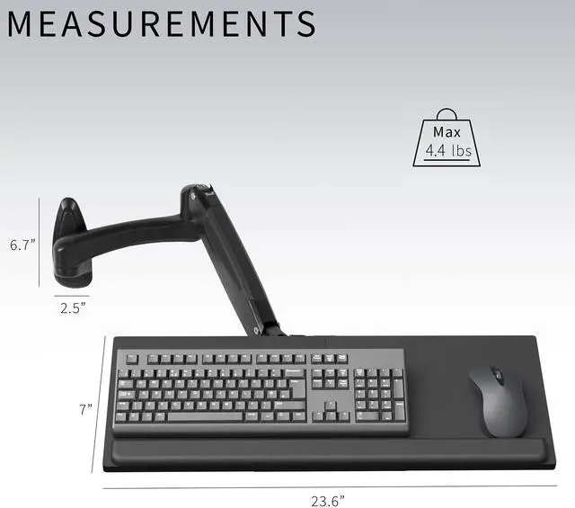 Alt view image 6 of 7 - VIVO Pneumatic Keyboard & Mouse Platform Wall Mount, Keyboard Tray Arm