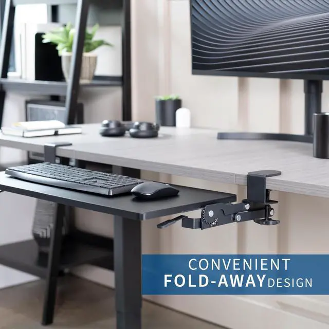 Alt view image 5 of 7 - VIVO Black Extra Sturdy Clamp-on Under Desk Keyboard Tray with Swinging Height Adjustment