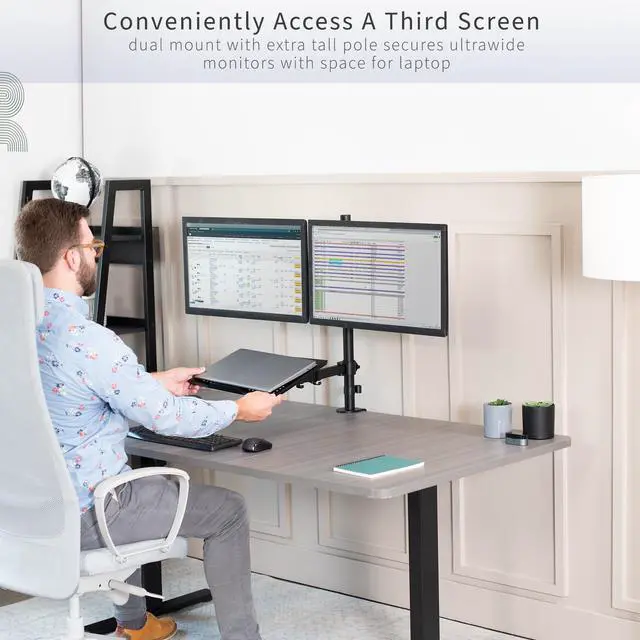 Alt view image 5 of 8 - VIVO Dual 13" to 27" Monitor Mount with Laptop Holder, Tall Adjustable Stand