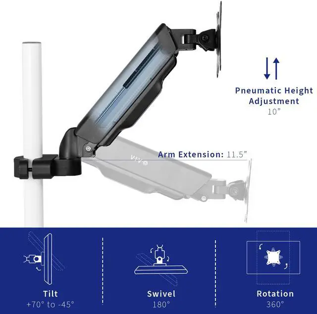Alt view image 4 of 7 - VIVO Steel Universal Pole Mount Pneumatic Monitor Arm, Fits 17" to 32" Screens