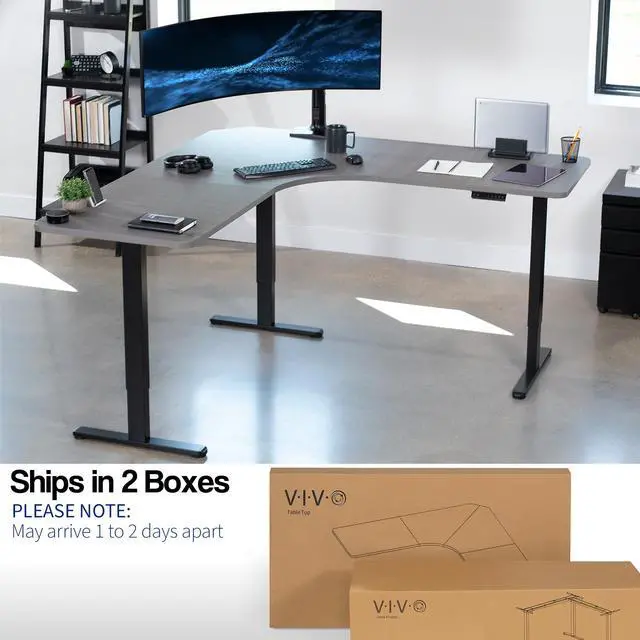 Alt view image 2 of 7 - VIVO Dark Gray / Black Electric 71" x 71" Curved Corner Stand Up Desk