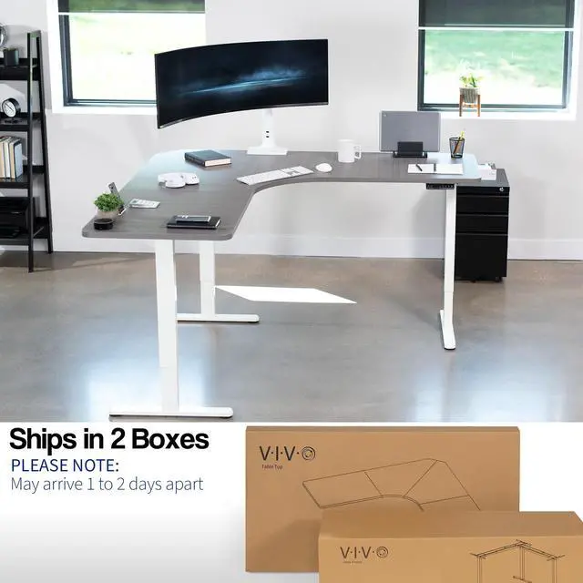 Alt view image 2 of 7 - VIVO Dark Gray / White Electric 71" x 71" Curved Corner Stand Up Desk